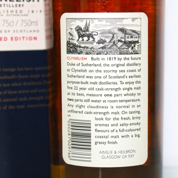 Clynelish 1972 22 year old rare malts selection back label