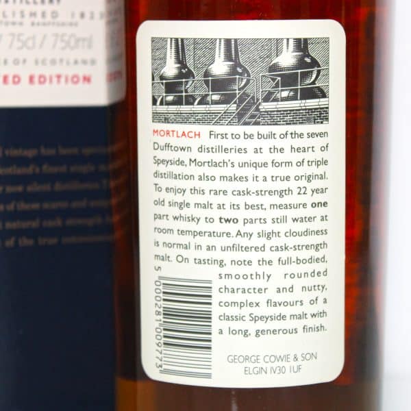 Mortlach 1972 22 year old rare malts selection back label