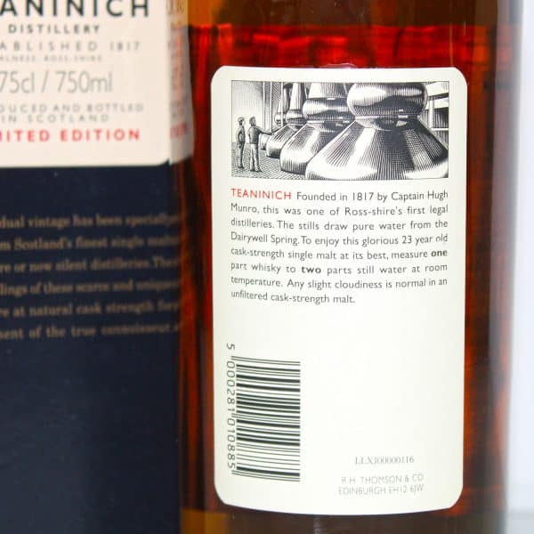 Teaninich 1972 23 year old rare malts selection back label